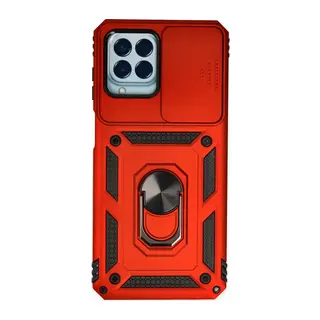 Samsung Galaxy M33 Uyumlu Kılıf Pars Lens Yüzüklü Silikon - Kırmızı