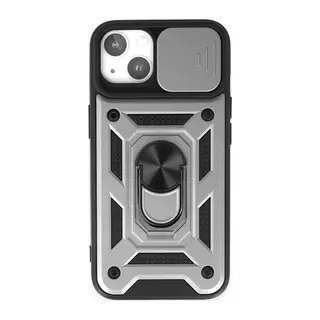 Apple iPhone 14 Uyumlu Kılıf Pars Lens Yüzüklü Silikon - Gümüş