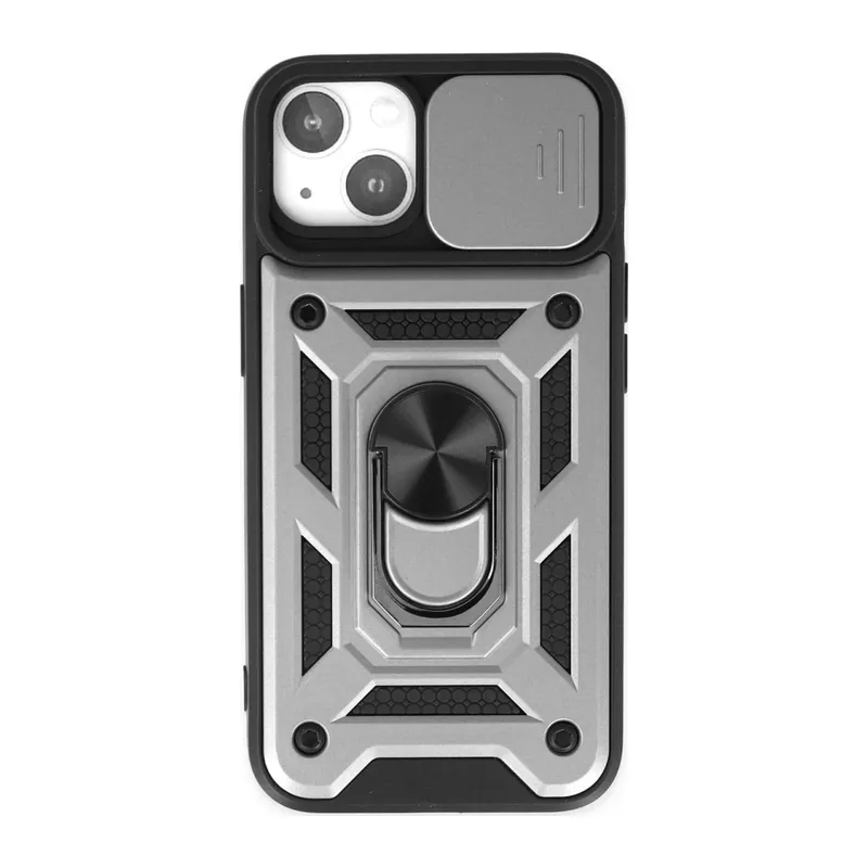 Apple iPhone 14 Uyumlu Kılıf Pars Lens Yüzüklü Silikon - Gümüş