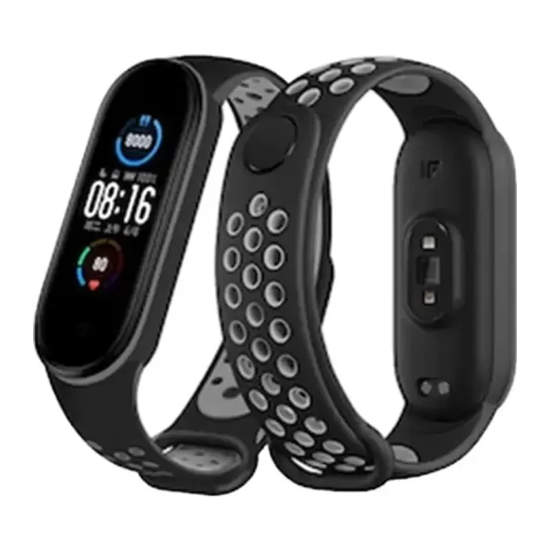 Xiaomi Mi Band 7 Uyumlu Spor Delikli Kordon - Siyah-Gri