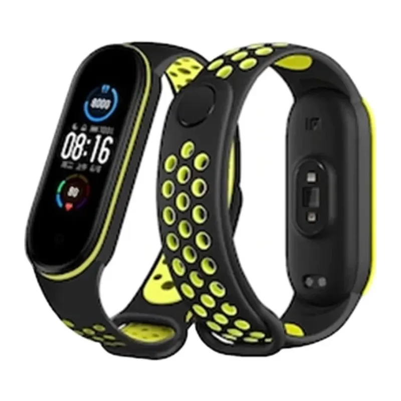 Xiaomi Mi Band 7 Uyumlu Spor Delikli Kordon - Siyah-Yeşil