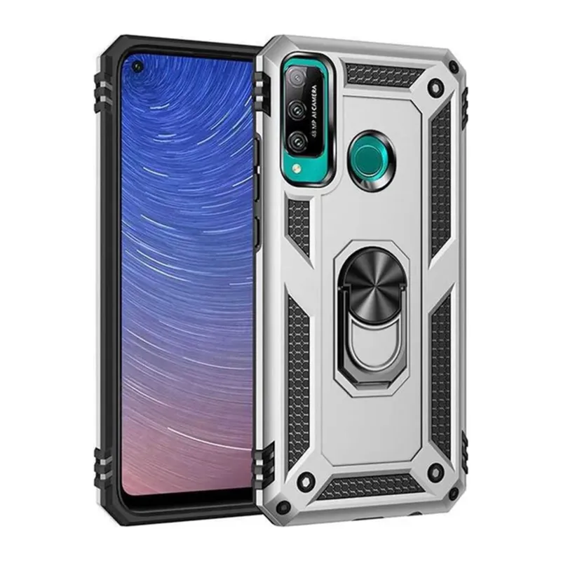 Huawei P40 Lite Uyumlu E Kılıf Sofya Yüzüklü Silikon Kapak - Gümüş