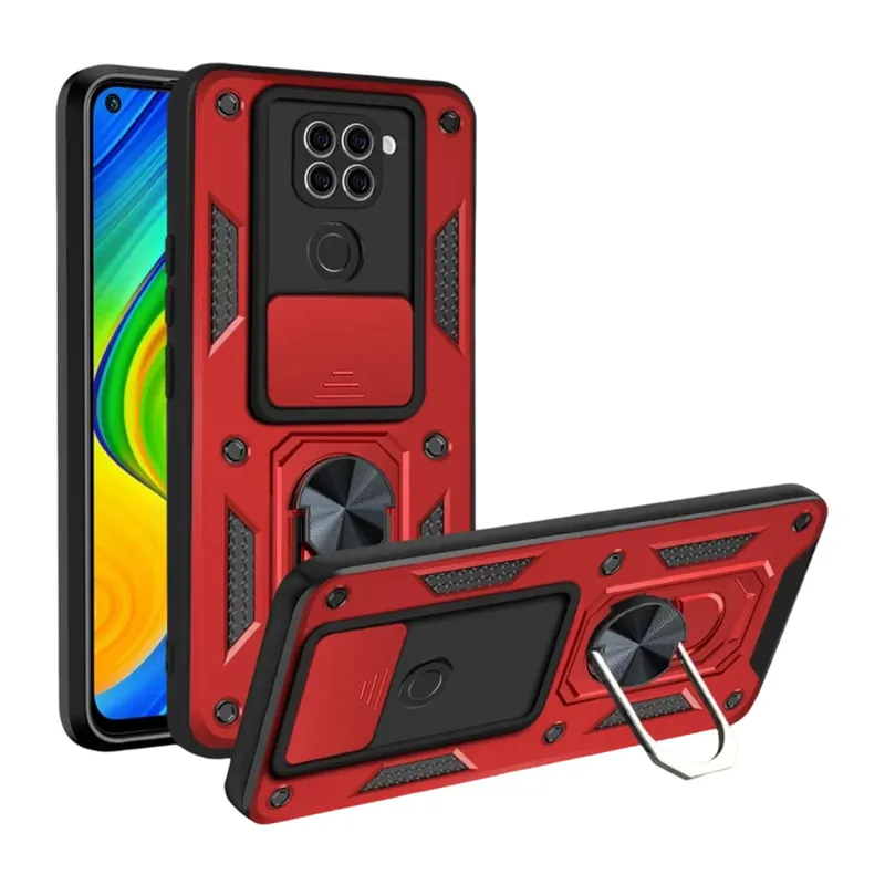 Xiaomi Redmi Note 9 4G Uyumlu Kılıf Pars Lens Yüzüklü Silikon - Kırmızı