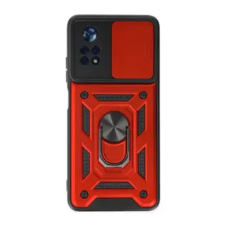 Xiaomi Poco X4 Pro 5G Uyumlu Kılıf Pars Lens Yüzüklü Silikon - Kırmızı