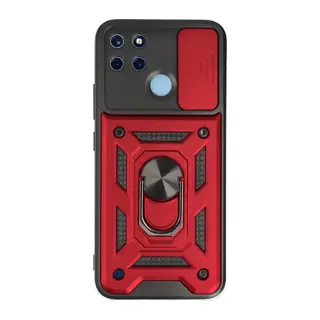 Realme C25Y Uyumlu Kılıf Pars Lens Yüzüklü Silikon - Kırmızı