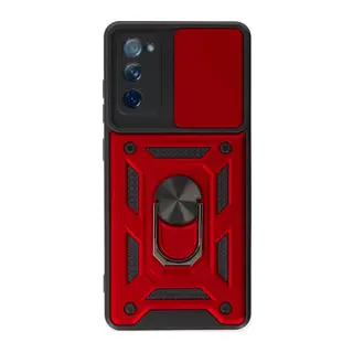 Samsung Galaxy S20 FE Uyumlu Kılıf Pars Lens Yüzüklü Silikon - Kırmızı