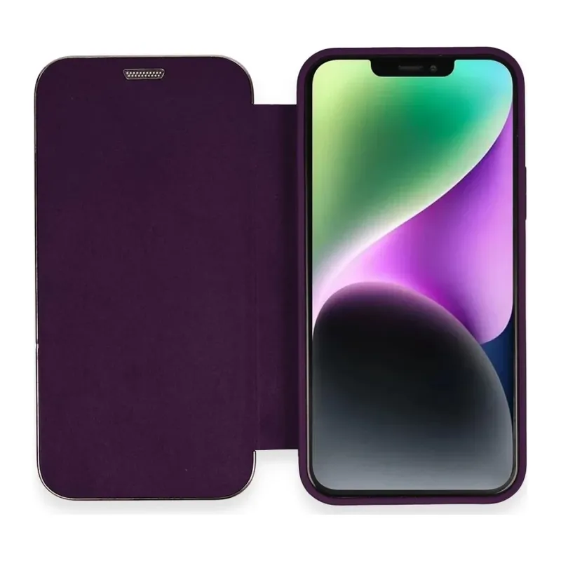 Apple iPhone 12 Uyumlu Kılıf Dolpin Kapaklı - Derin Mor