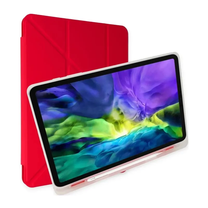 Samsung Galaxy T737 Tab S7 FE 12.4 Kılıf Kalemlikli Mars Tablet Kılıfı - Kırmızı