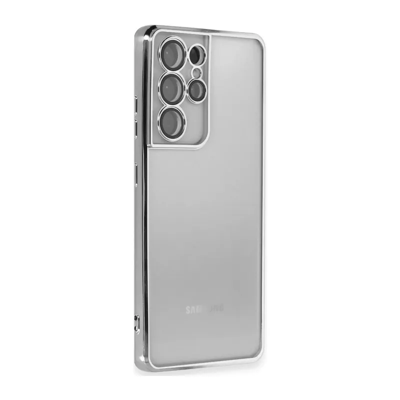 Samsung Galaxy S21 Ultra Uyumlu Kılıf Lensli Silikon - Gümüş