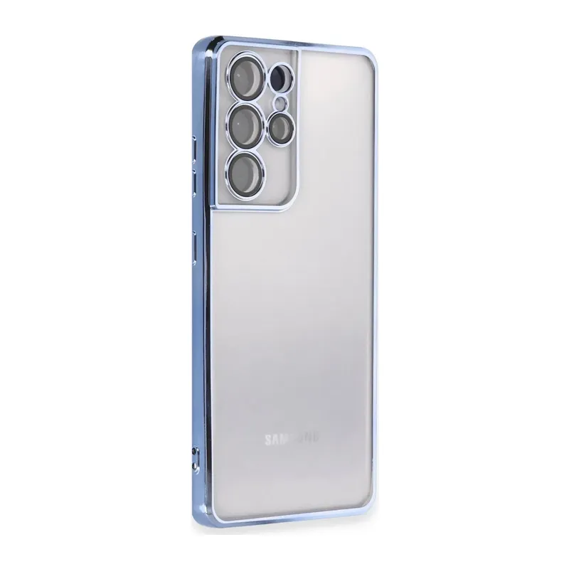 Samsung Galaxy S21 Ultra Uyumlu Kılıf Lensli Silikon - Açık Mavi