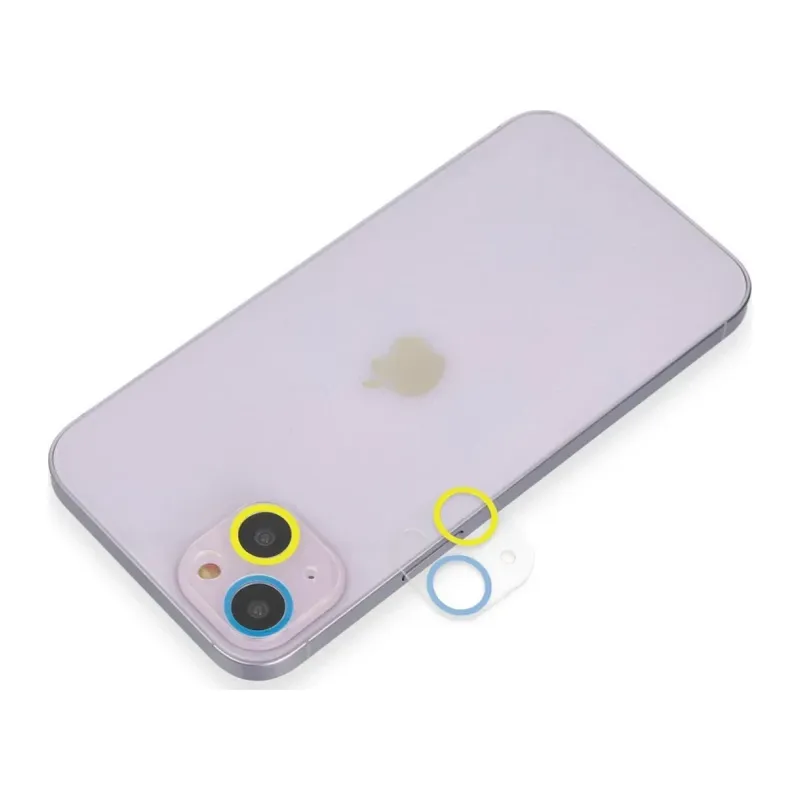 Apple iPhone 13 Uyumlu Renkli Kamera Lens Koruma Cam - Sarı-Mavi