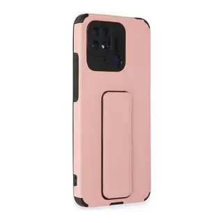 Xiaomi Redmi 10C Uyumlu Kılıf Mega Standlı Silikon - Pudra