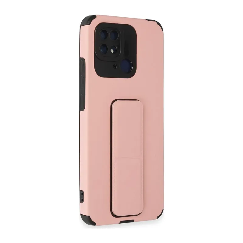 Xiaomi Redmi 10C Uyumlu Kılıf Mega Standlı Silikon - Pudra