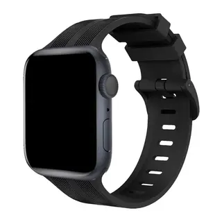 Apple Watch 38mm Uyumlu KR408 Çizgili Silikon Kordon - Siyah