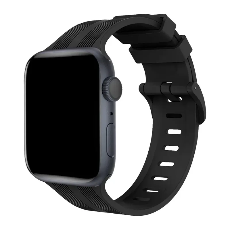 Apple Watch 38mm Uyumlu KR408 Çizgili Silikon Kordon - Siyah
