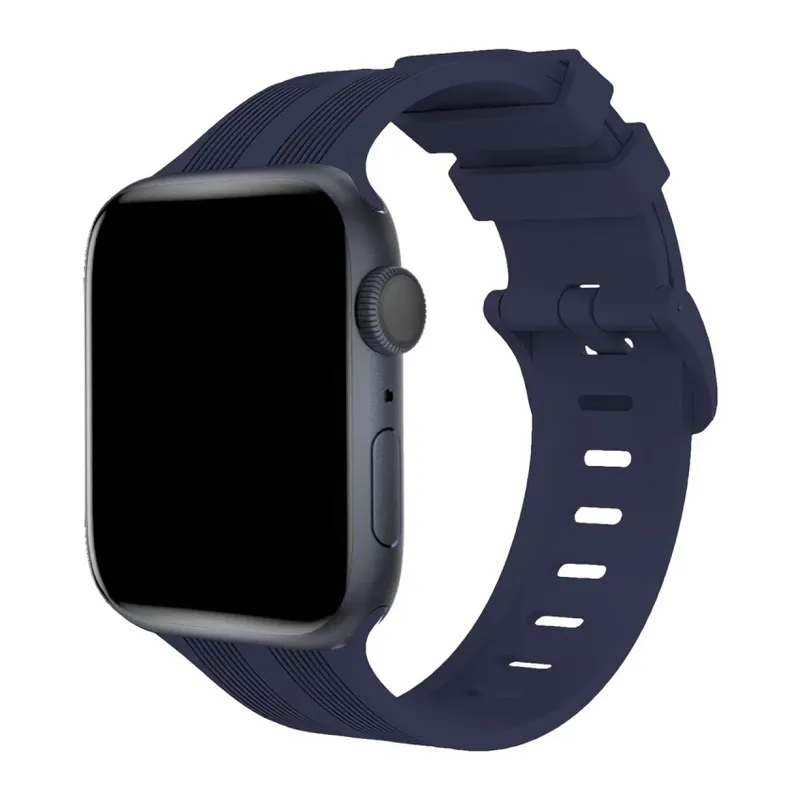 Apple Watch 38mm Uyumlu KR408 Çizgili Silikon Kordon - Lacivert