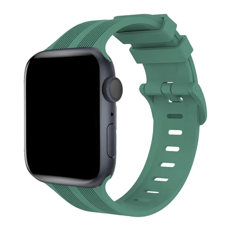 Apple Watch 38mm Uyumlu KR408 Çizgili Silikon Kordon - Yeşil