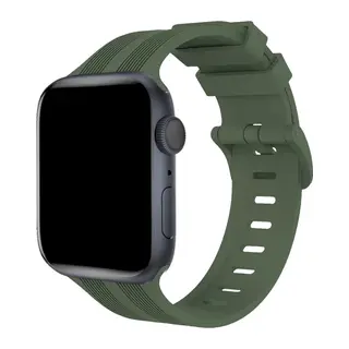 Apple Watch 38mm Uyumlu KR408 Çizgili Silikon Kordon - Koyu Yeşil