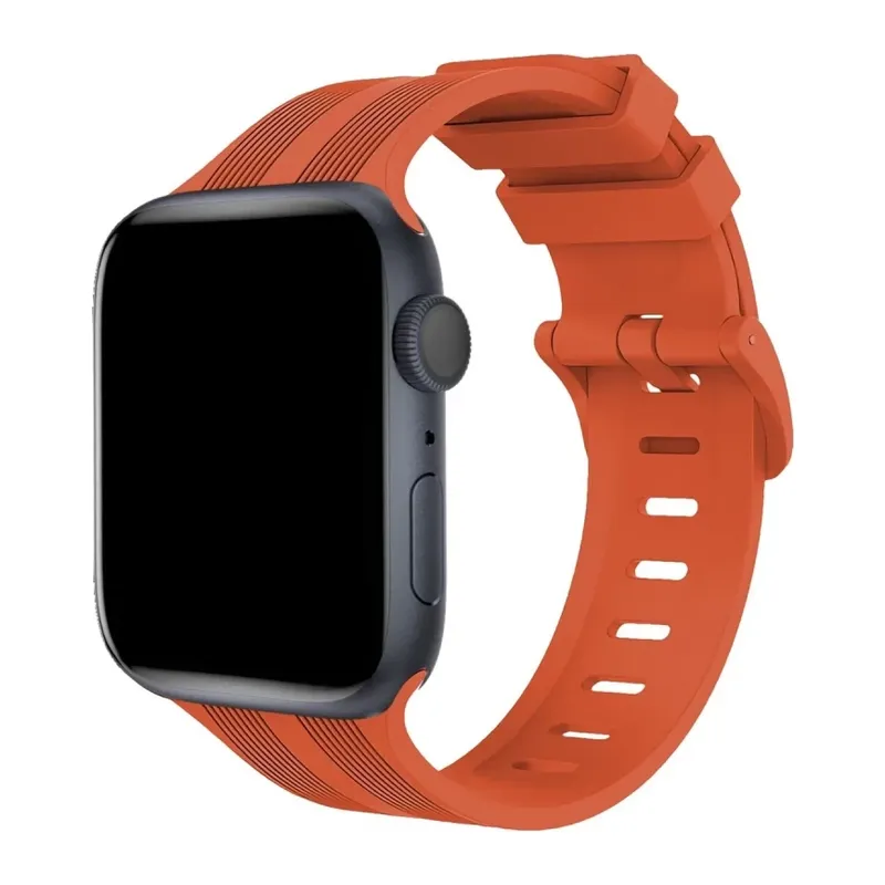 Apple Watch 38mm Uyumlu KR408 Çizgili Silikon Kordon - Turuncu