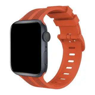 Apple Watch 42mm Uyumlu KR408 Çizgili Silikon Kordon - Turuncu