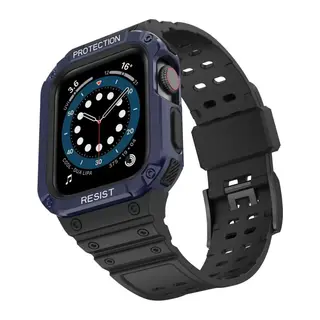 Apple Watch 42mm Uyumlu KR401 Silikon Kordon - Siyah-Mavi