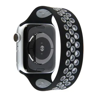 Apple Watch 42mm Uyumlu Ayarlı Delikli Silikon Kordon - Siyah-Gri
