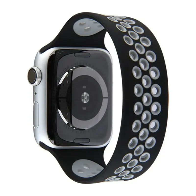 Apple Watch 42mm Uyumlu Ayarlı Delikli Silikon Kordon - Siyah-Gri