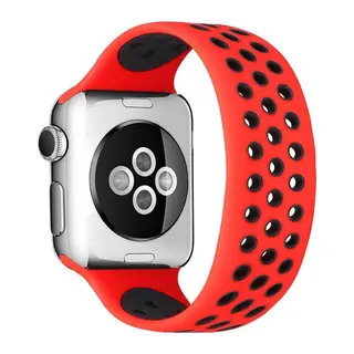 Apple Watch 42mm Uyumlu Ayarlı Delikli Silikon Kordon - Kırmızı-Siyah