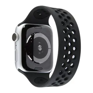 Apple Watch 42mm Uyumlu Ayarlı Delikli Silikon Kordon - Siyah-Siyah