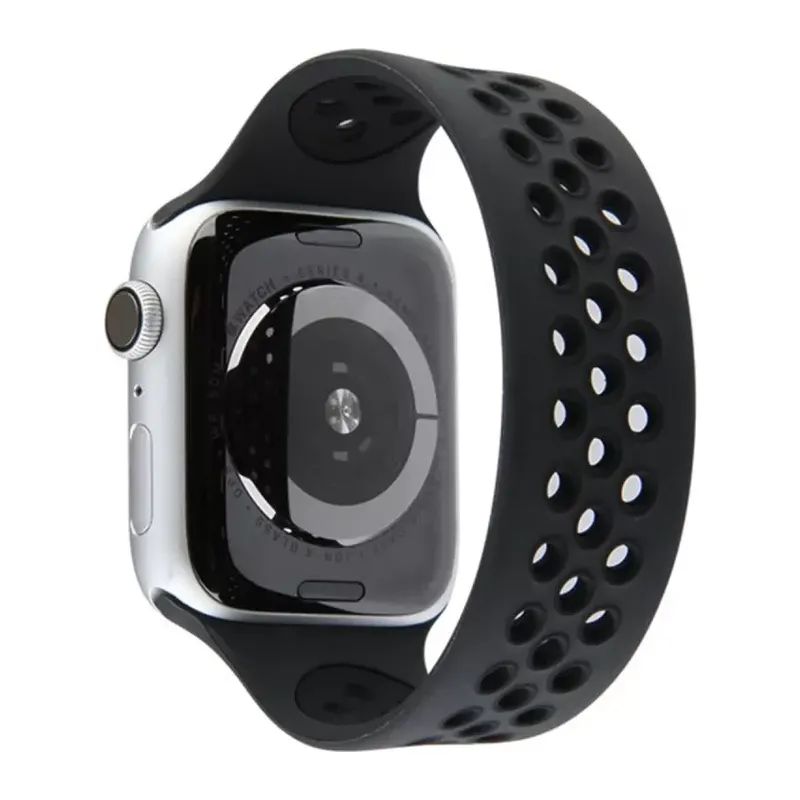 Apple Watch 42mm Uyumlu Ayarlı Delikli Silikon Kordon - Siyah-Siyah
