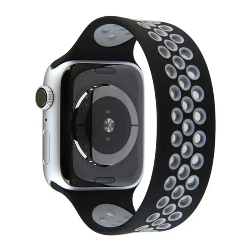 Apple Watch 38mm Uyumlu Ayarlı Delikli Silikon Kordon - Siyah-Gri