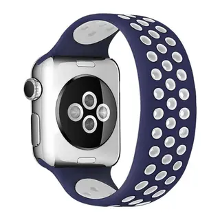 Apple Watch 38mm Uyumlu Ayarlı Delikli Silikon Kordon - Lacivert-Beyaz