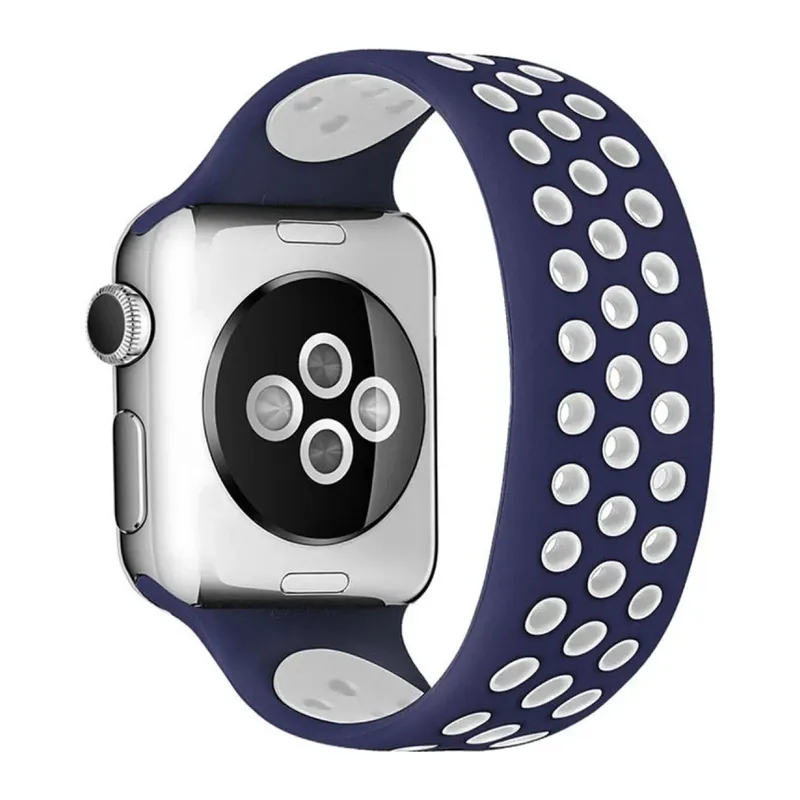 Apple Watch 38mm Uyumlu Ayarlı Delikli Silikon Kordon - Lacivert-Beyaz