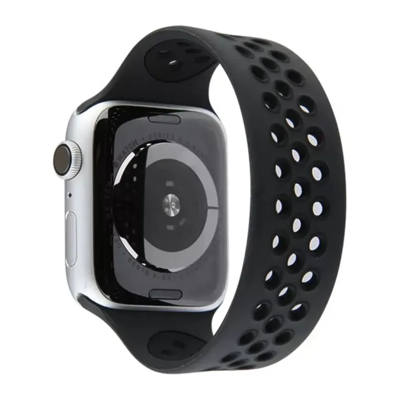 Apple Watch 38mm Uyumlu Ayarlı Delikli Silikon Kordon - Siyah-Siyah