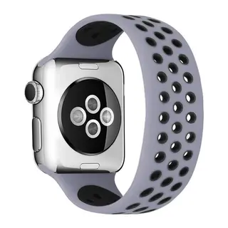 Apple Watch 38mm Uyumlu Ayarlı Delikli Silikon Kordon - Gri-Siyah