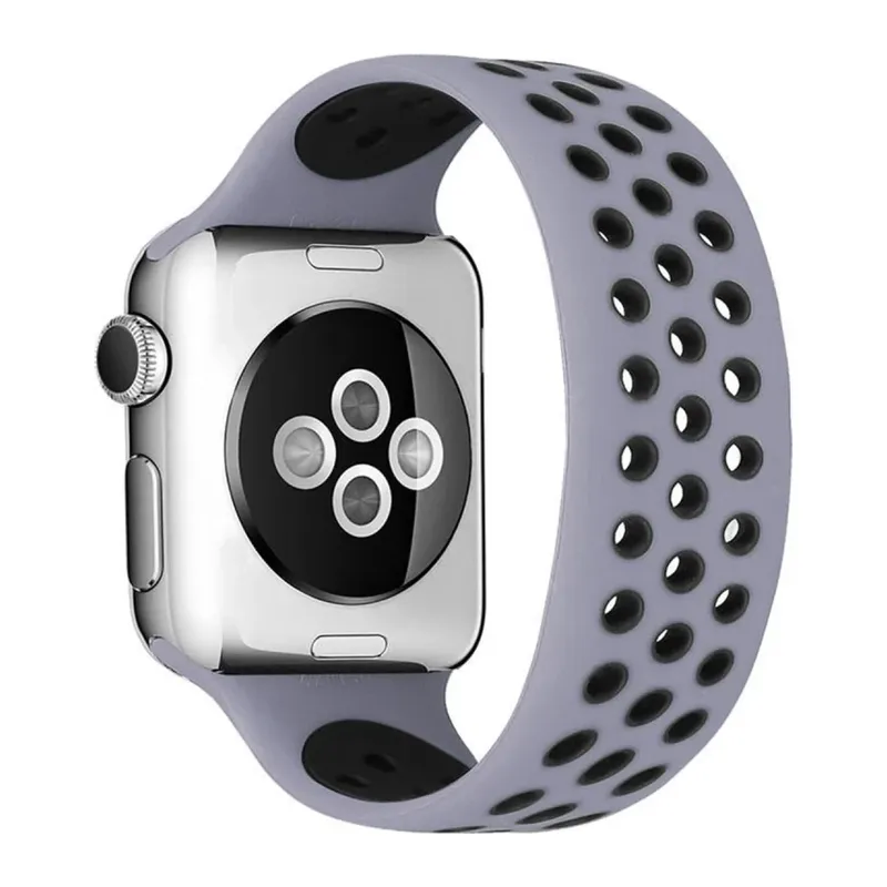 Apple Watch 38mm Uyumlu Ayarlı Delikli Silikon Kordon - Gri-Siyah