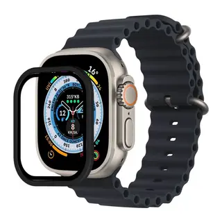 Apple Watch Ultra 49mm Uyumlu Alüminyum Kasa Cam Ekran Koruyucu - Siyah