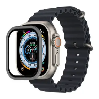 Apple Watch Ultra 49mm Uyumlu Alüminyum Kasa Cam Ekran Koruyucu - Gri