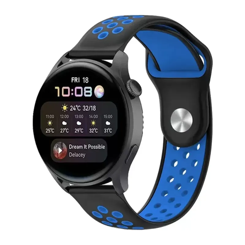 Watch 20mm Uyumlu Spor Delikli Kordon - Siyah-Mavi