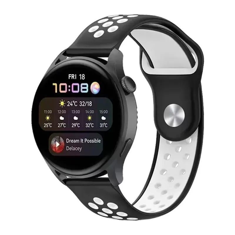 Watch 20mm Uyumlu Spor Delikli Kordon - Siyah-Beyaz