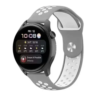 Watch 20mm Uyumlu Spor Delikli Kordon - Gri-Beyaz