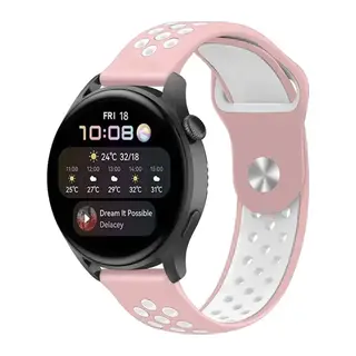 Watch 22mm Uyumlu Spor Delikli Kordon - Pembe-Beyaz