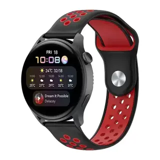 Watch 22mm Uyumlu Spor Delikli Kordon - Siyah-Kırmızı