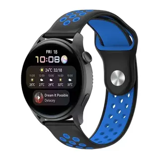 Watch 22mm Uyumlu Spor Delikli Kordon - Siyah-Mavi