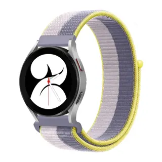 Samsung Galaxy Watch 4 Hasırlı Cırtcırtlı Kordon - Gri-Beyaz