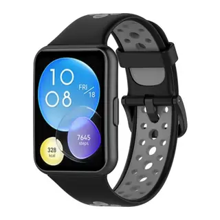 Huawei Watch Fit 2 Spor Delikli Kordon - Siyah-Gri