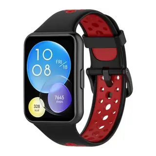 Huawei Watch Fit 2 Spor Delikli Kordon - Siyah-Kırmızı