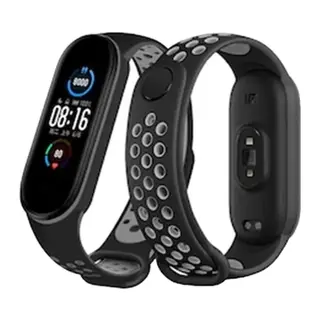 Xiaomi Mi Band 6 Uyumlu Spor Delikli Kordon - Siyah-Gri