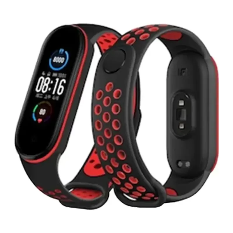 Xiaomi Mi Band 6 Uyumlu Spor Delikli Kordon - Siyah-Kırmızı