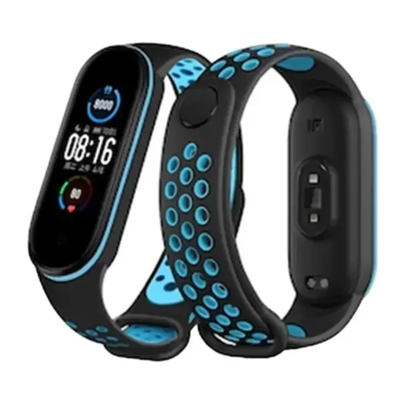 Xiaomi Mi Band 6 Uyumlu Spor Delikli Kordon - Siyah-Mavi
